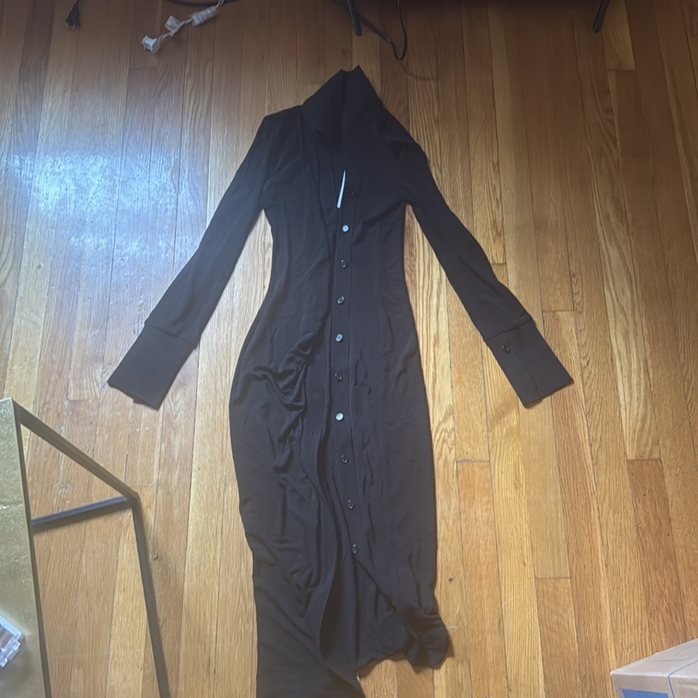 NWT Helmut lang long sleeve long black bodycon dress with buttons